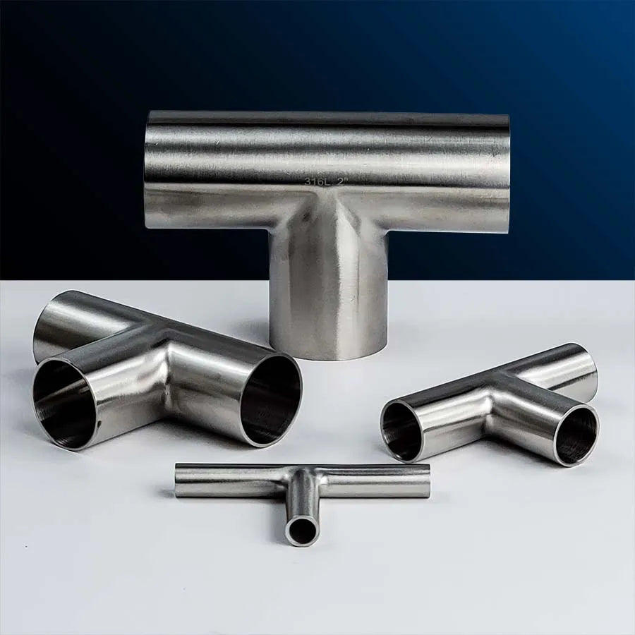 several butt-weld tees on a table